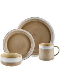 Landscape Kombiservice , Blau, Braun, Grau , Keramik , 16-teilig , Streifen , 600 ml,690 ml , Lfgb , lebensmittelecht , Geschirr, Geschirrsets, Kombiservice