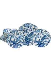 Creatable Tafelservice , Blau, Weiß , Keramik , 18-teilig , Blume , 30x32x31 cm , lebensmittelecht, stapelbar , Geschirr, Geschirrsets, Tafelservice