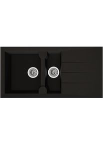 respekta Alineo Granitspüle mit 1,5 Becken, 100 x 50 cm, schwarz