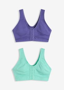 bonprix Női Elején zárható melltartó merevítő nélkül bio-pamuttal (2 db-os csomag), kék, 85