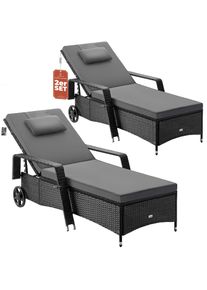 Casaria Tumbona de poliratán set de 2 negro/antracita 193x90x43cm