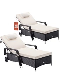 Casaria Tumbona de poliratán set de 2 negro/crema 193x90x43cm