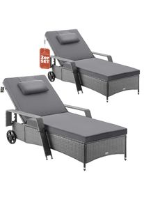 Casaria Tumbona de poliratán set de 2 gris/antracita 193x90x43cm