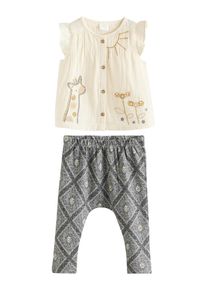 next Set: Blusentop und Leggings Mädchen ecru / dunkelbeige / grau / basaltgrau Größe 62