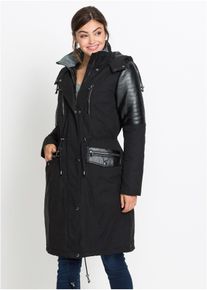 Lange parka met imitatieleer - zwart - maat 38 - imitatieleer - bonprix