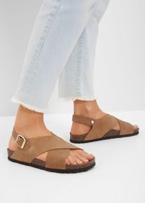 Leren sandalen - beige - maat 42 - glad leer - bonprix
