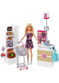 Barbie Anziehpuppe »Supermarkt Und Puppe«, (Set, 20 Tlg., Inkl. Supermarkt) beige, Barbie Spielset »Supermarkt und Puppe«