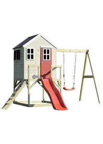 WENDI TOYS Xxxl Spielhaus , Naturfarben, Rot , Holz , Kiefer , 350x242x290 cm , Freizeit & Co, Gartenspielzeug, Spielhäuser