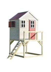 WENDI TOYS Xxxl Spielhaus , Naturfarben, Rot , Holz , Kiefer , 197x242x167 cm , Freizeit & Co, Gartenspielzeug, Spielhäuser