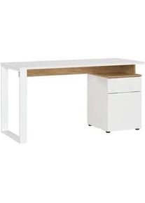 Germania Schreibtisch , Weiß, Eichefarben , Metall , 1 Schubladen , rechteckig , Kufe , 61x74x140 cm , FSC Mix , seitenverkehrt montierbar , Büromöbel, Schreibtische, Schreibtische