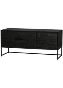 Woood Livetastic Lowboard , Schwarz , Leder , Kiefer , massiv , 1 Fächer , 2 Schubladen , 120x55x44 cm , stehend, in verschiedenen Holzdekoren erhältlich , Holzmöbel, Wohnwände Holz, Lowboards Holz