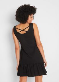 Jerseykleid mit Volants und Rückendetail, schwarz, Größe 48/50 (XL), 100% Baumwolle, bonprix