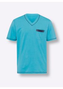 Heren Shortama met geruite broek in turquoise/marine ,maat 44/46, WITT, 100% Katoen