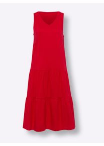 Dames Zomerjurk met aangestikte volants in rood ,maat 36/38, WITT, 100% Katoen