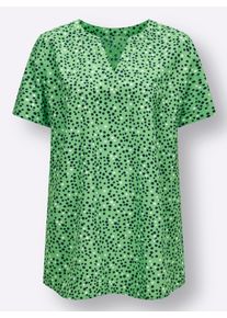 Dames Lange blouse met vaste mouwomslag in appelgroen/marine bedrukt ,maat 38, WITT, 100% Polyester