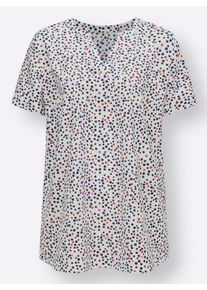 Dames Lange blouse met vaste mouwomslag in ecru/rood bedrukt ,maat 38, WITT, 100% Polyester