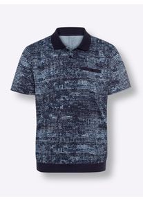 Heren Poloshirt met gem&ecirc;leerde print in marine gedessineerd ,maat 44/46, WITT, 100% Katoen