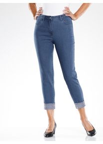 Damen 7/8-Jeans mit Karo-Details in blue-stone-washed ,Größe 56, WITT, 81% Baumwolle, 17% Polyester, 2% Elasthan. Besatz: 65% Baumwolle, 35% Polyester