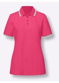 Dames Poloshirt met contraststrepen in fuchsia ,maat 38, WITT, 95% Katoen, 5% Elastan