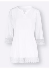 Dames Shirt met 3/4-mouwen met kant in wit ,maat 38, WITT, 100% Katoen. Kant: 100% Polyester