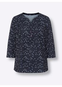 Dames Comfortabele blouse met 3/4-mouwen in marine/ecru geprint ,maat 38, WITT, 100% Polyester