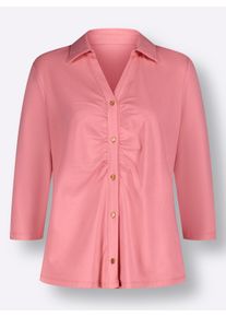Dames Jerseyblouse met rimpeling voor in flamingo ,maat 48, WITT, 95% Katoen, 5% Elastan