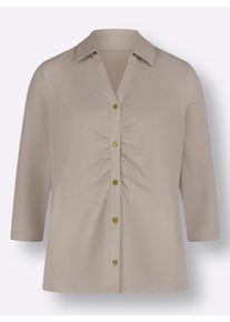 Dames Jerseyblouse met rimpeling voor in sesam ,maat 38, WITT, 95% Katoen, 5% Elastan