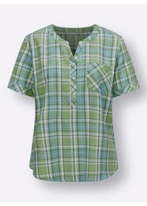 Dames Geruite blouse met in het garen geverfd patroon in eucalyptus/hemelsblauw geruit ,maat 38, WITT, 100% Katoen