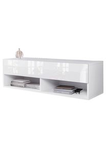 P & B Lowboard , Weiß Hochglanz , Holzwerkstoff , kaltweiß , 100x30x31 cm , Fsc, Made in EU , stehend, hängend , Wohnzimmer, TV Möbel, Lowboards,
