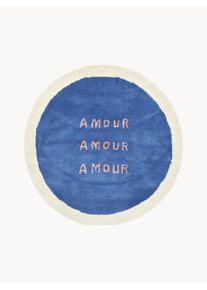 Bongusta Tapete redondo de pelo comprido artesanal Amour Azul Ø 90 cm (tamanho XS)