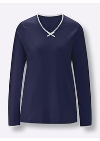 wäschepur Dames Pyjama-Shirt in marine ,maat 36/38, Witt, 50% Katoen, 50% Modal