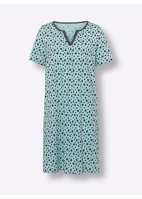 Damen Nachthemd aus Single Jersey in mint-rauchblau-bedruckt ,Größe 36/38, WITT, 100% Baumwolle