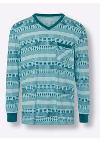 Heren Pyjama in munt/aquapetrol bedrukt ,maat 44/46, WITT, 50% Katoen, 50% Polyester
