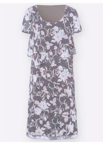 Damen Sommerkleid mit Blumen-Druck, mehrlagig in anthrazit-bedruckt ,Größe 38, WITT, 100% Polyester. Unterkleid: 100% Polyester