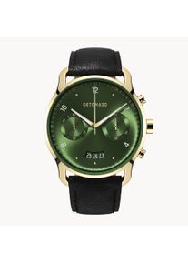 deTomaso Men's Watch - Gold Dark Green - Chronograph, case made of surgical steel, sapphire-hardened mineral glass, Leather Strap, 42mm diameter, Japanese