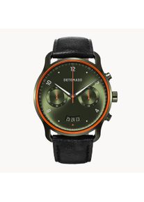 deTomaso Men's Watch - Dark Green - Chronograph, Case made of Surgical Steel, Sapphire-Hardened Mineral Glass, Leather Strap, 42mm Diameter, Japanese Quartz
