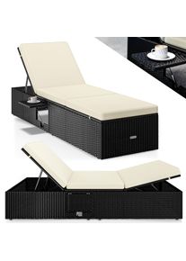Casaria Polyrattan ligstoel Zwart/Crème 200x58x33cm