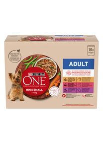 10x85g Purina ONE Mini Adult poulet, bœuf et agneau nourriture humide pour chien