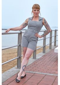 Miss Candyfloss Vivien-Lou karierter Playsuit in Schwarz und Weiß