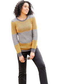 Damska Pulóver, okrúhly výstrih, pruhy antracitová – melír – okerová – vzor veľkosť 56