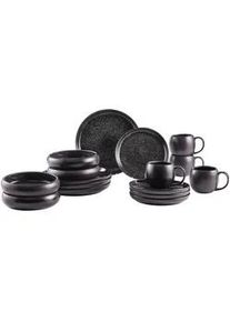 Novel Kombiservice , Schwarz , Keramik , 16-teilig , Farbverlauf , 470 ml , Lfgb, Handmade Quality , lebensmittelecht , Geschirr, Geschirrsets, Kombiservice