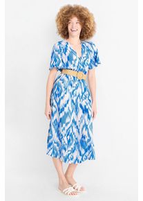 C&Amp;A Vestito in viscosa-scollo a V e cintura-fantasia, Blu, Taille: 44
