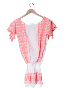 TAJ Sommerkleid Damen Gr. S 36 Orange Ethno Geometrisch Boho Rüschen Minikleid
