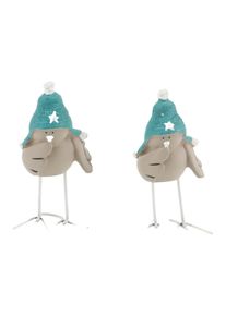 MARKENLOS Vogel Figur Kawaii Skandi Keramik Mehrfarbig 10cm Mütze