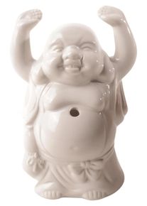 MARKENLOS Buddha Dekofigur Keramik Weiß 17cm Ethno Skandi Vintage Modern Deko