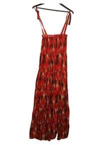 Jo&Sch JO&SCH Damen Maxikleid Sommerkleid Rot Bohemian Gr. S/36 Rüschen abstrakt