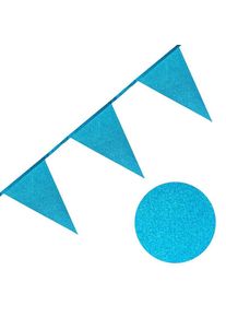 Hellblaue Wimpel Girlande aus Papier mit Glitter 6 Meter