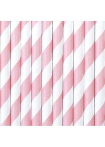 partydeco 10 Papier Trinkhalme rosa weiß gestreift