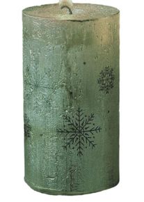 Stumpenkerze Rustic mit Schneeflocken Print Safe Candle in Grün 11x6cm RAL