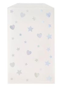 8 Papier T&uuml;tchen mit irisierenden Herzchen und Sternen